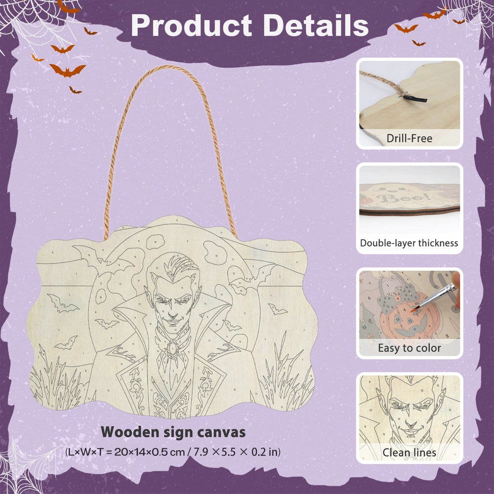 Paint by Numbers - Wooden Door Hanger | Vampire Under the Full Moon