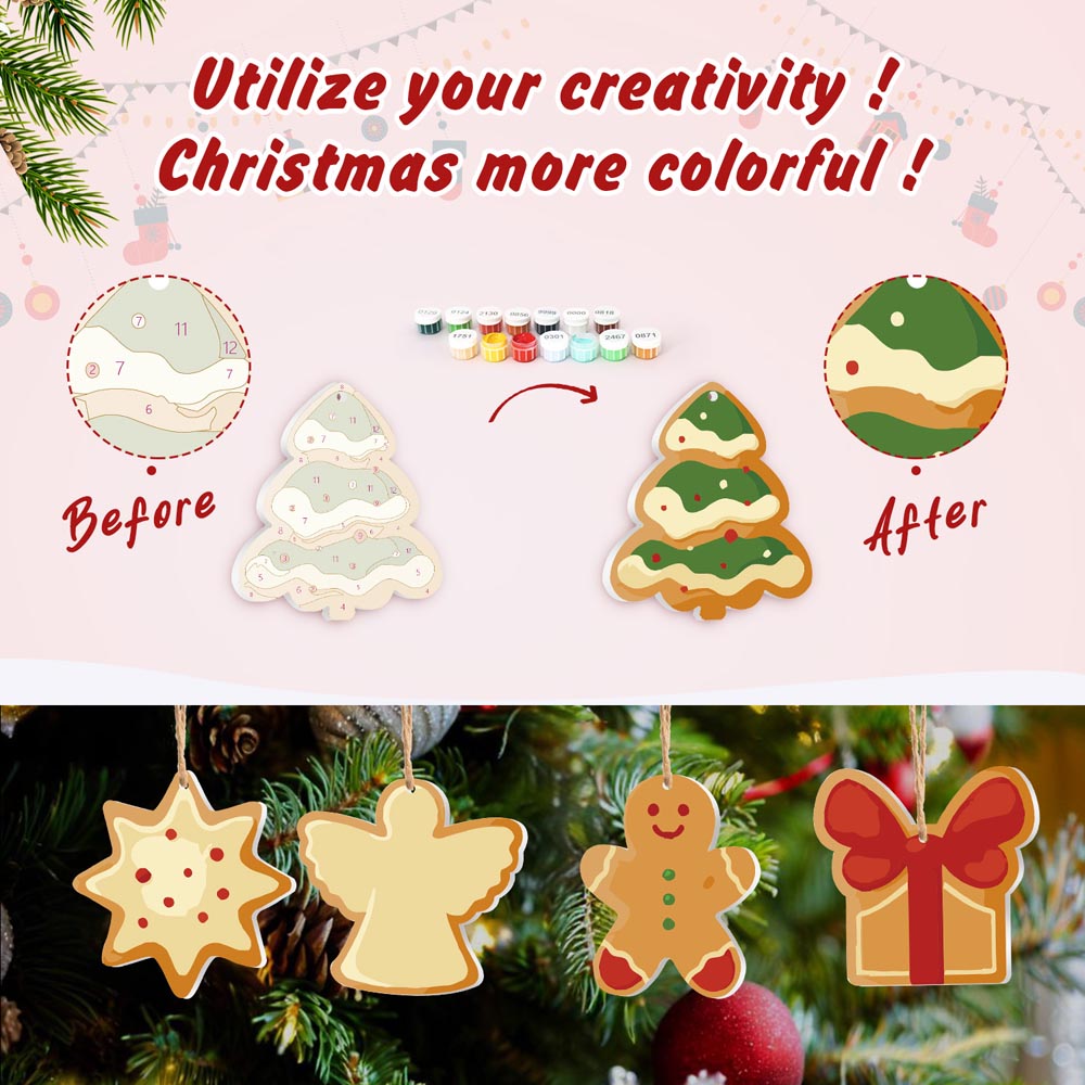 Paint by Numbers – 8 Christmas Ornaments – Angel, Gingerbread & Festive Cookie Set