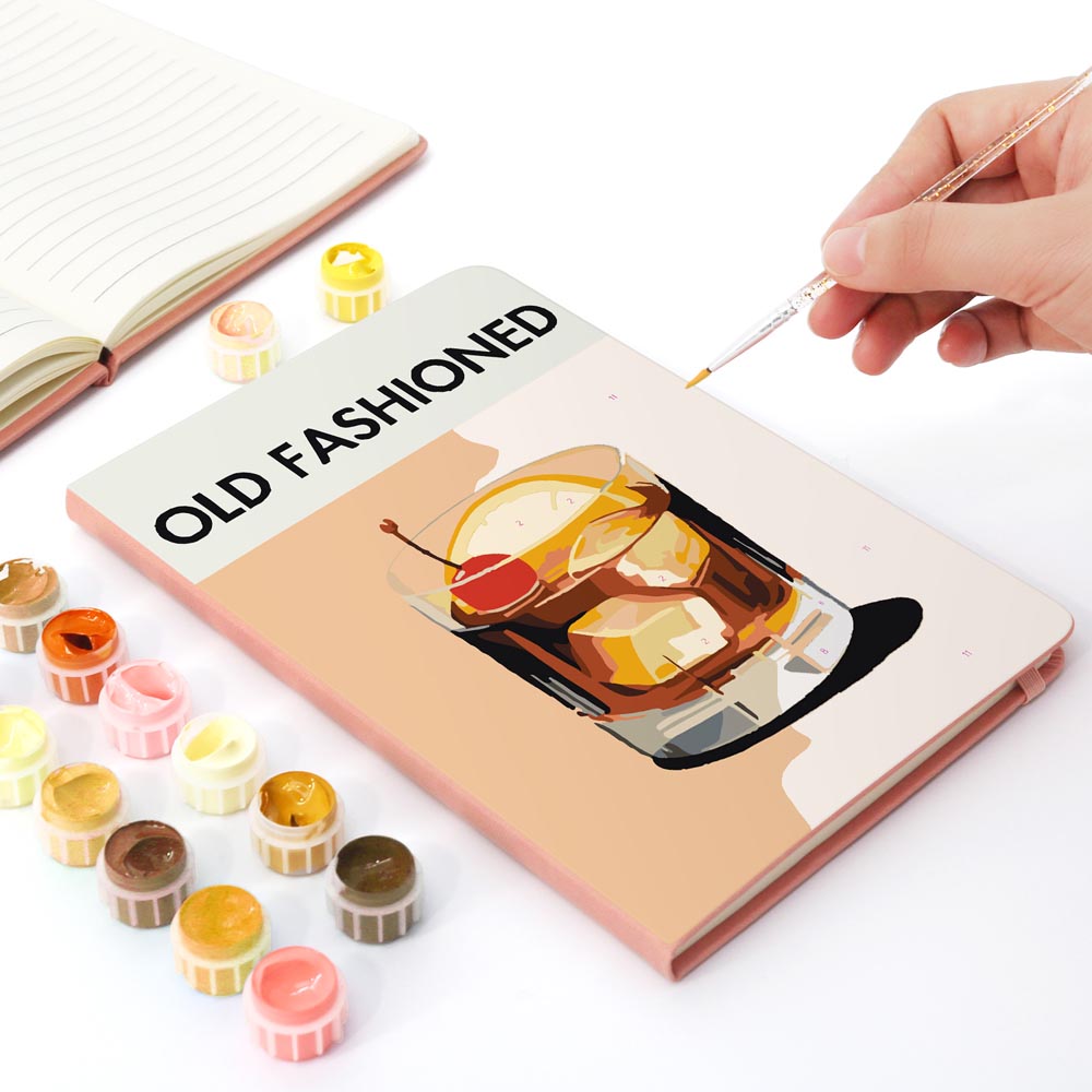Paint by Numbers Hardcover Journal Notebook - Old Fashioned Cocktail