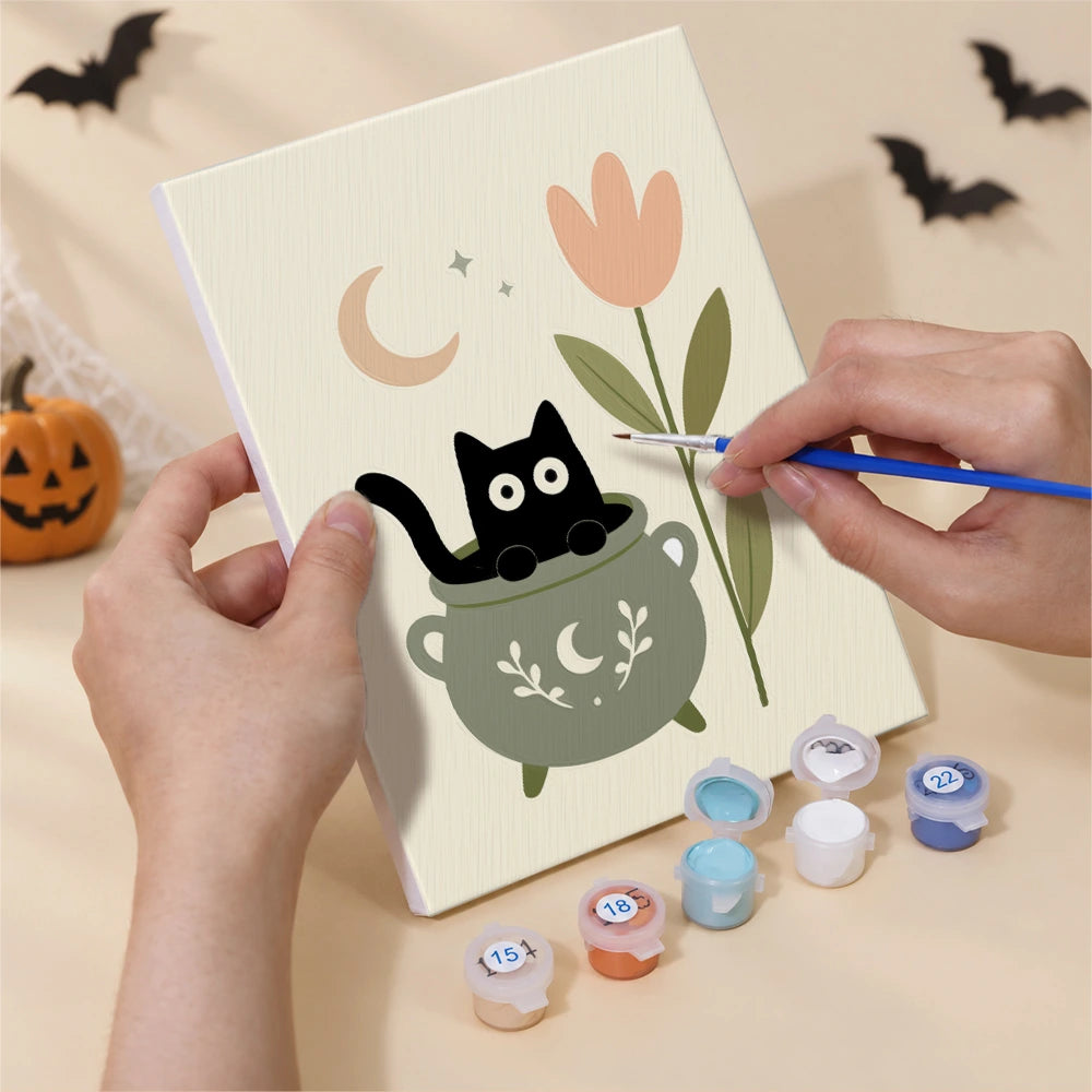 Paint by Numbers – 6 Mini Paintings | Black Cats Among Wildflowers Set
