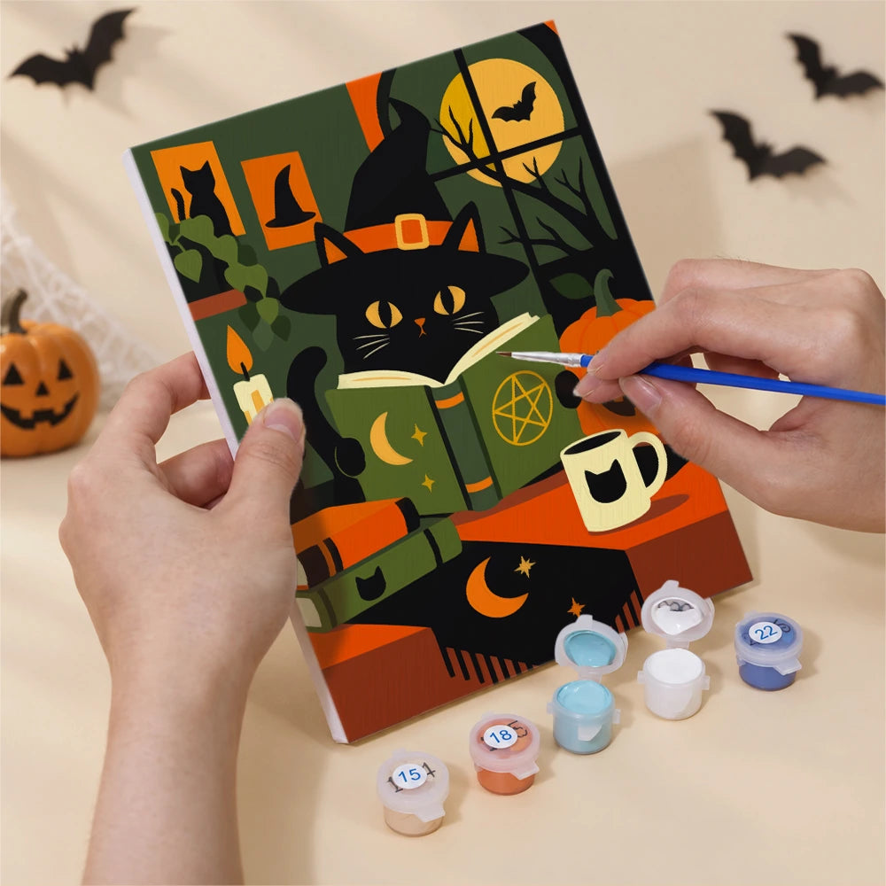 Paint by Numbers – 6 Mini Paintings | Black Cats with Spell Books Set