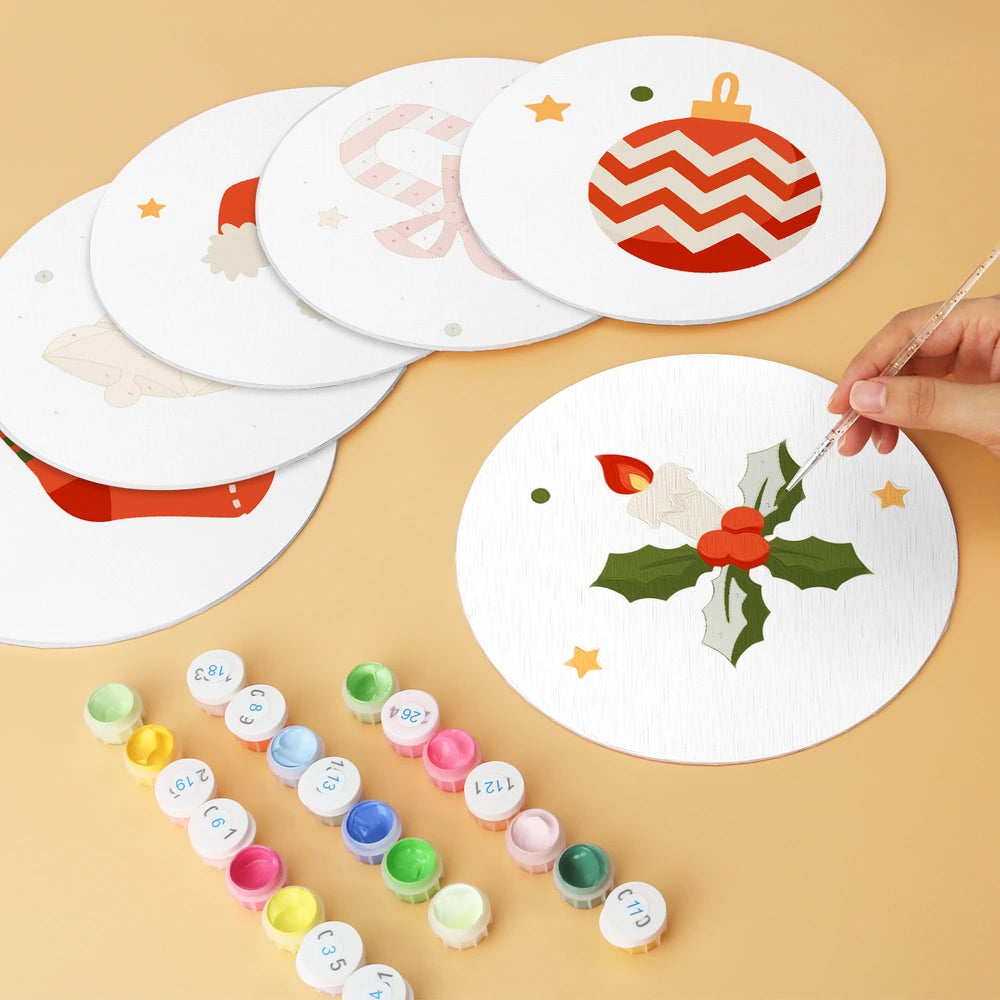 Paint by Numbers – 6 Mini Paintings | Classic Christmas Symbols (Round)