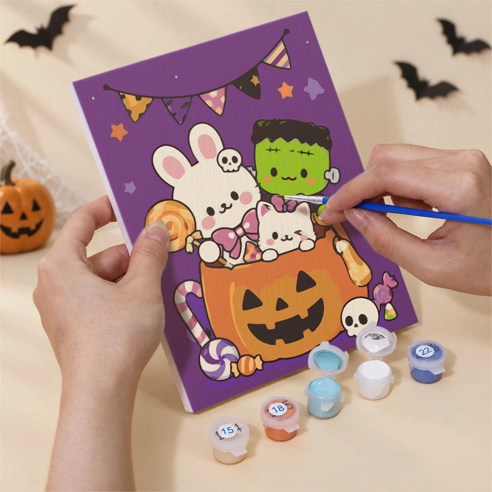 Paint by Numbers – 6 Mini Paintings | Cute Pastel Halloween Friends Set