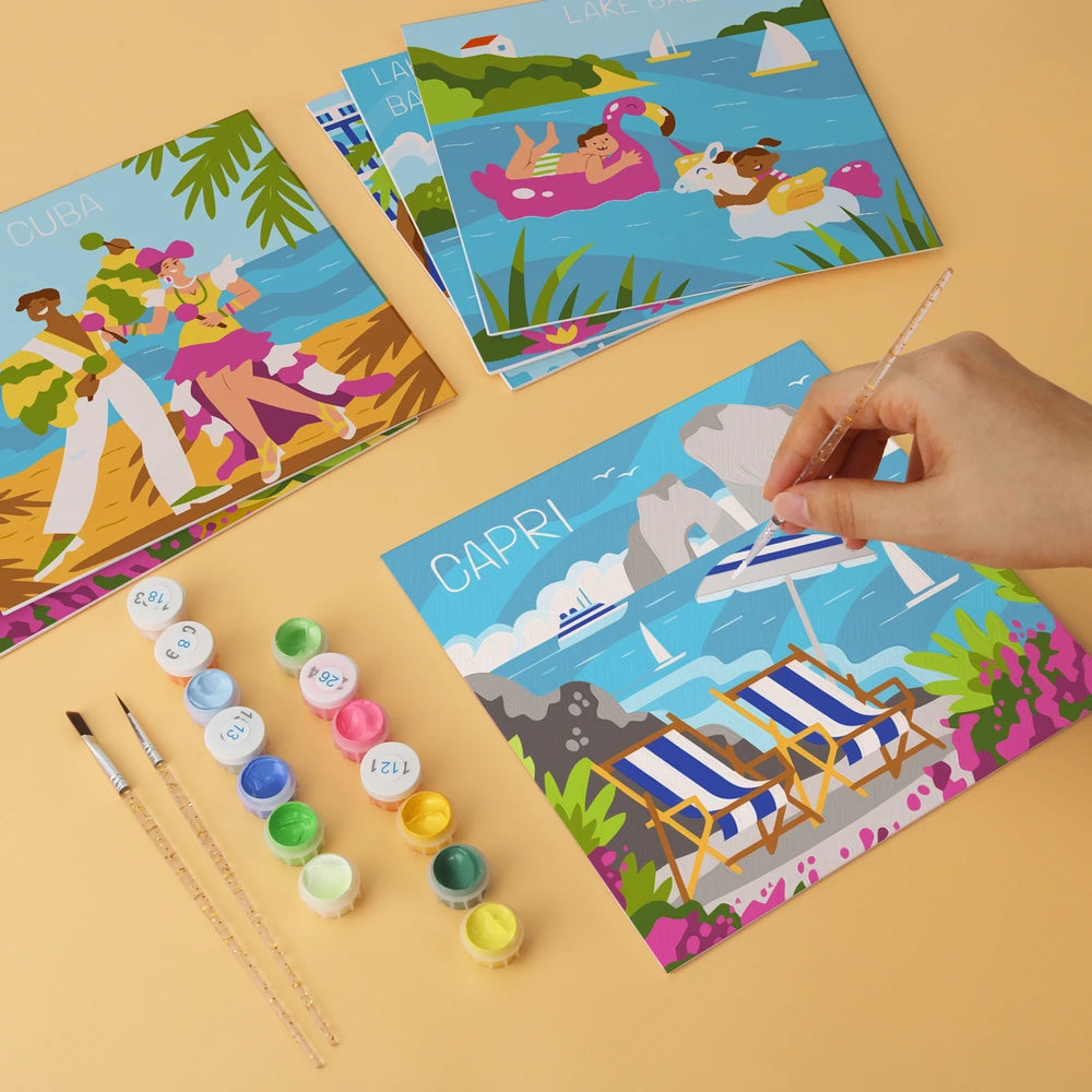 Paint by Numbers – 6 Mini Paintings | European Holiday Postcards (Square)