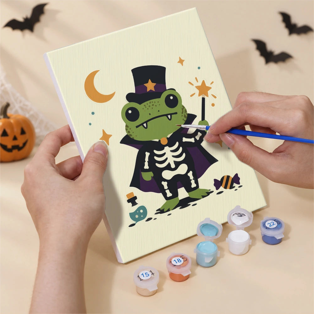 Paint by Numbers – 6 Mini Paintings | Frogs in Halloween Costumes Set
