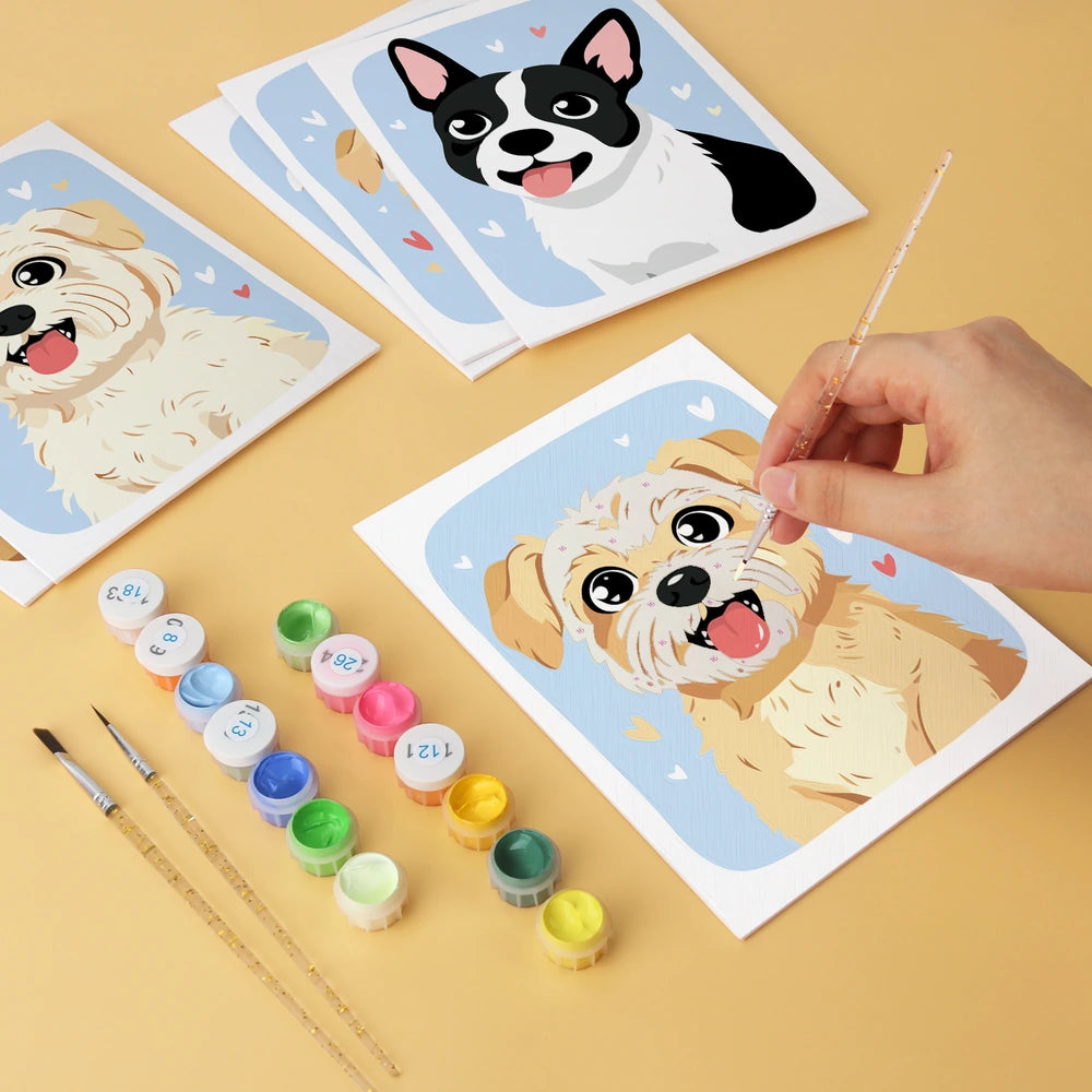 Paint by Numbers – 6 Mini Paintings | Happy Puppy Portraits