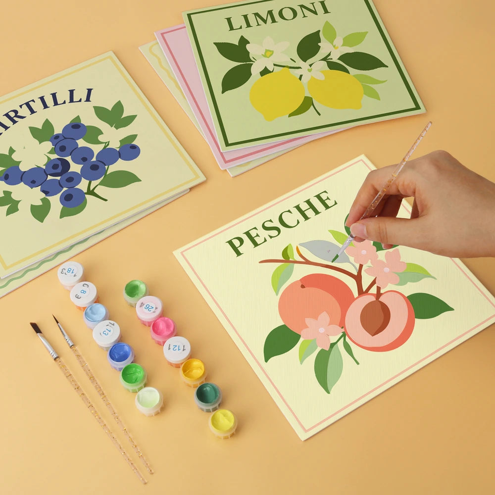 Paint by Numbers – 6 Mini Paintings | Italian Fruit Labels (Square)