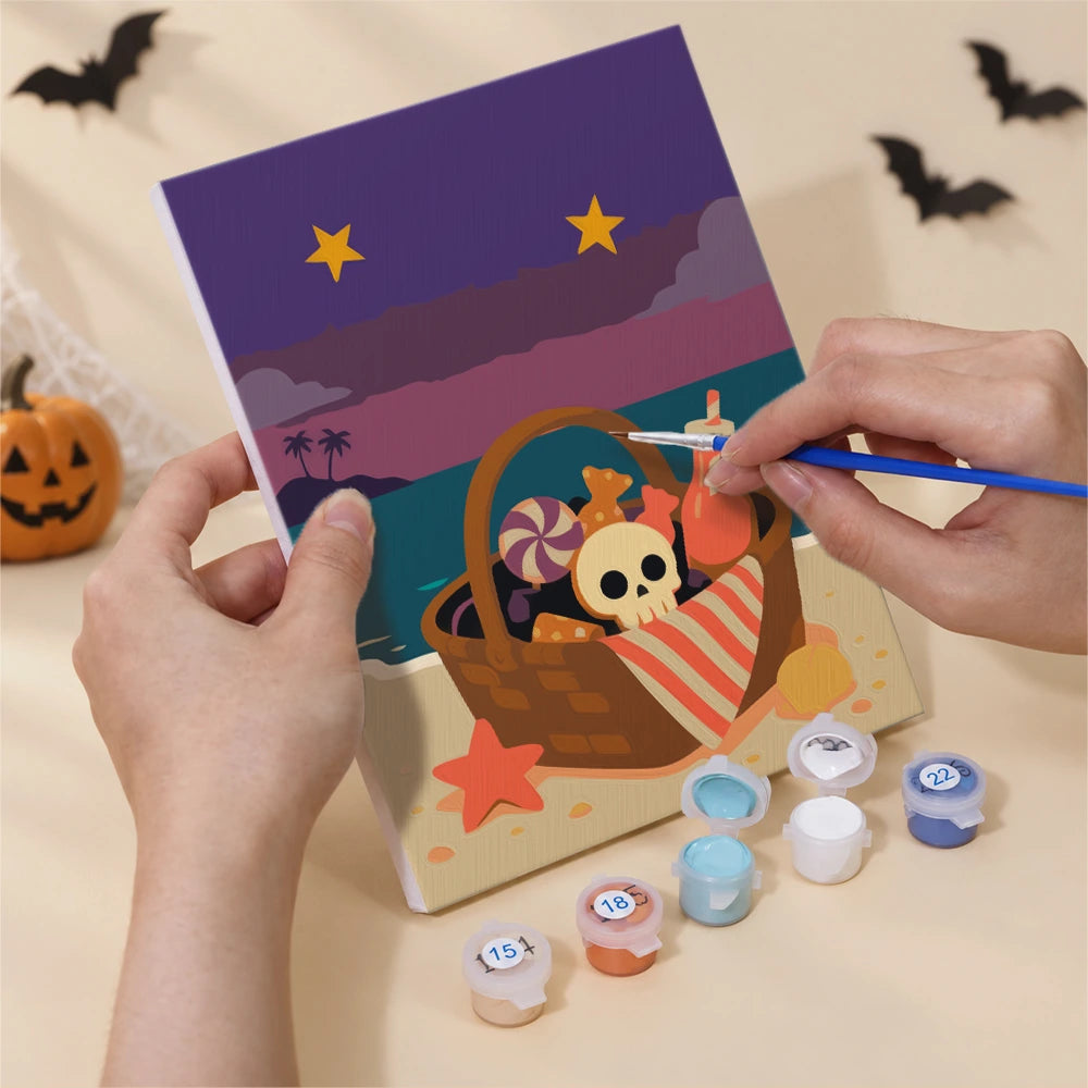 Paint by Numbers – 6 Mini Paintings | Monsters on Beach Vacation Set