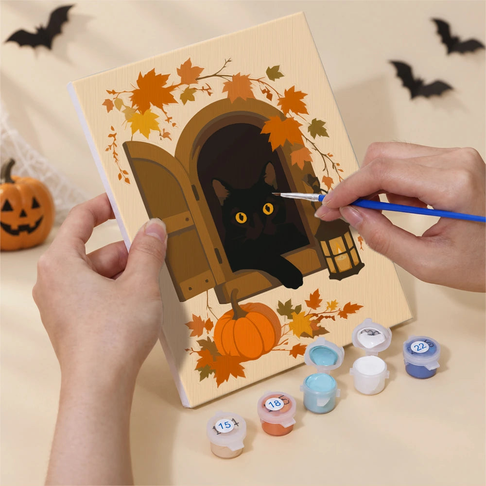 Paint by Numbers – 6 Mini Paintings | Rustic Autumn Halloween Set