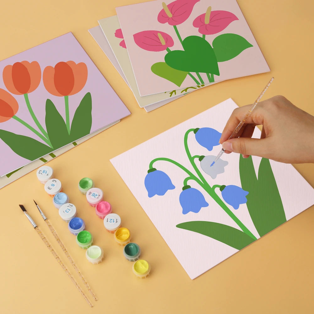 
Paint by Numbers – 6 Mini Paintings | Simple Garden Blooms (Square)