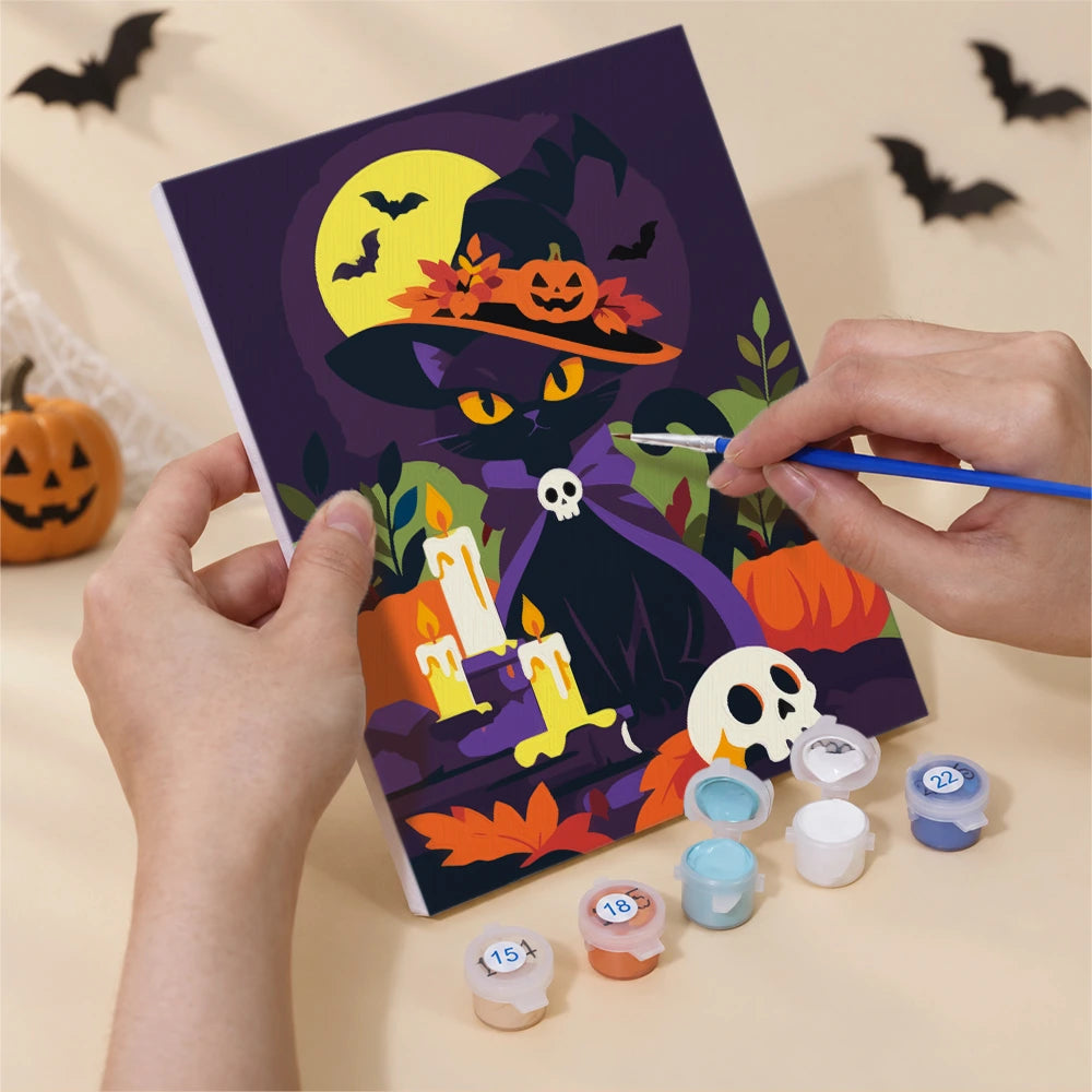 Paint by Numbers – 6 Mini Paintings | Skulls and Pumpkins by Moonlight Set
