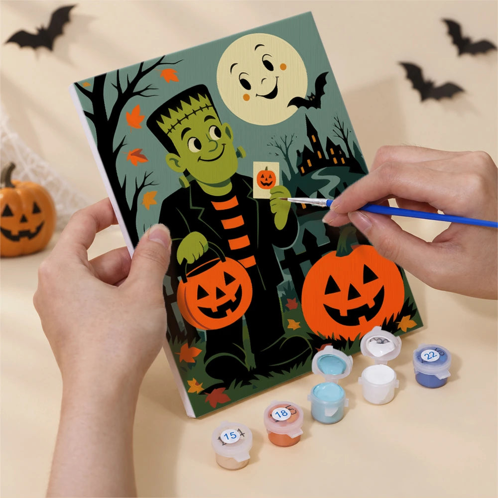 
Paint by Numbers – 6 Mini Paintings | Vintage Moon Face Monster Night Set