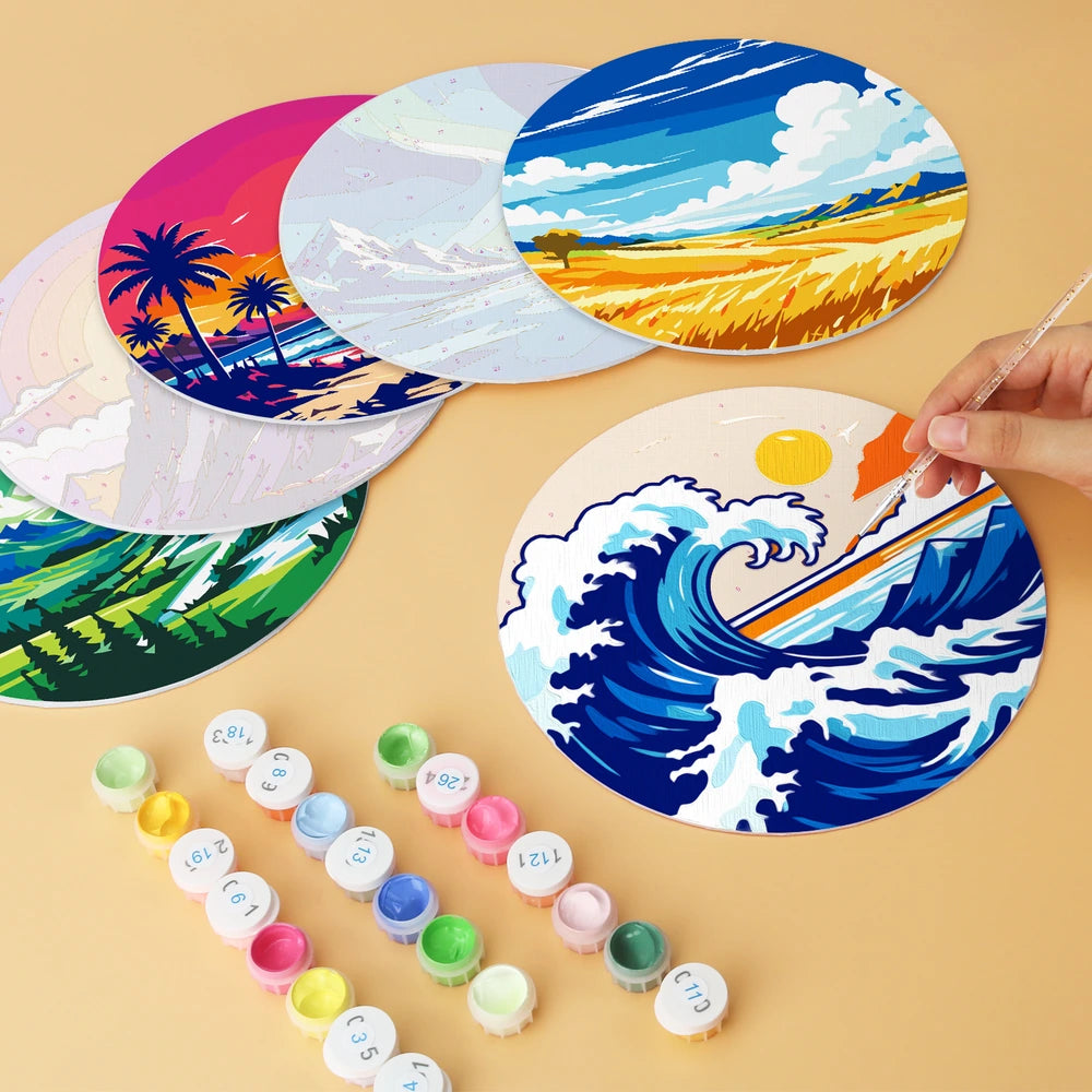 Paint by Numbers – 6 Mini Paintings | Vivid Nature Rounds (Round)