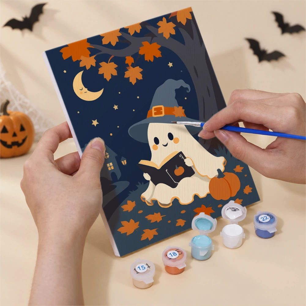Paint by Numbers – 6 Mini Paintings | Witch Hat Ghosts at Night Set