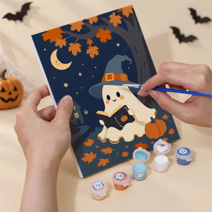 Paint by Numbers – 6 Mini Paintings | Witch Hat Ghosts at Night Set