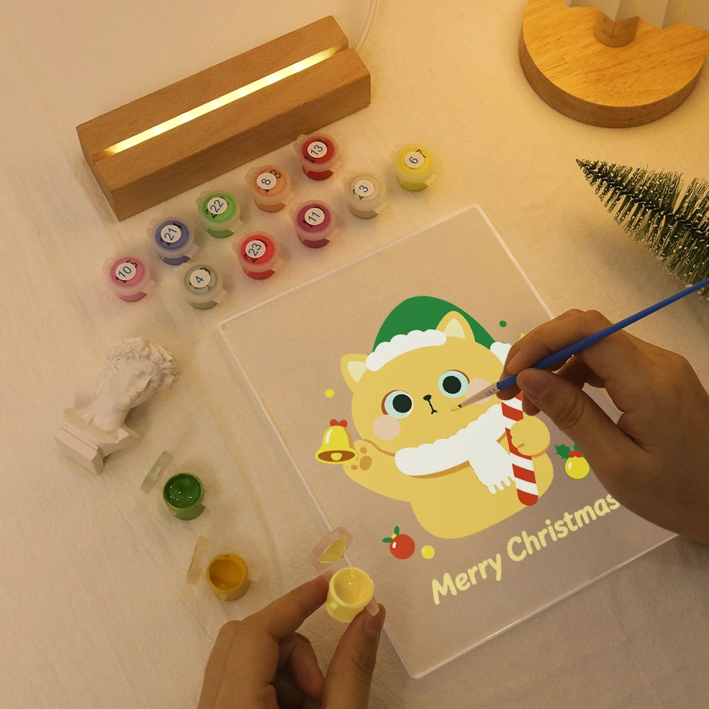 Paint by Numbers - Christmas Light | Cat with Bell and Green Hat