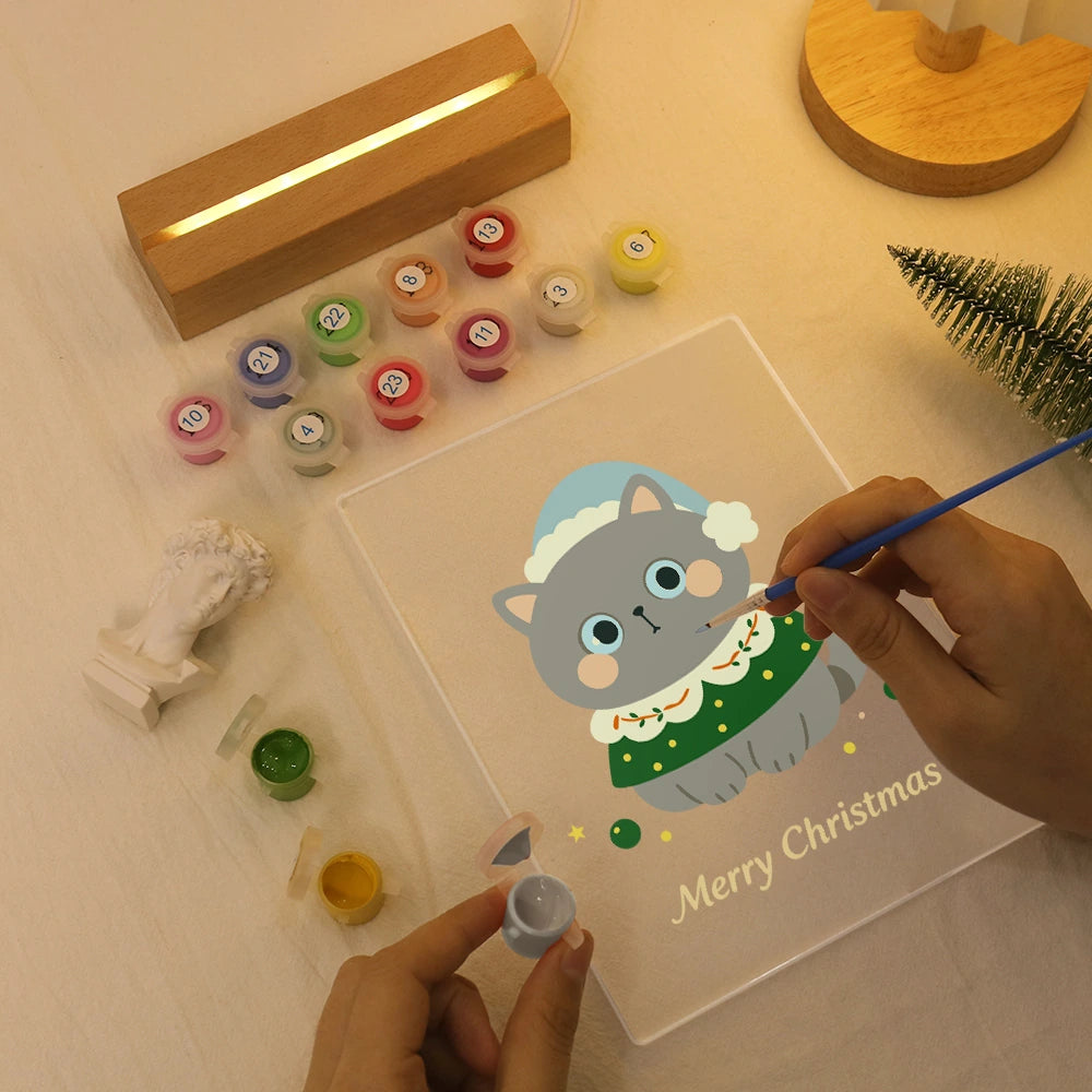 
Paint by Numbers - Christmas Light | Grey Cat in a Festive Collar