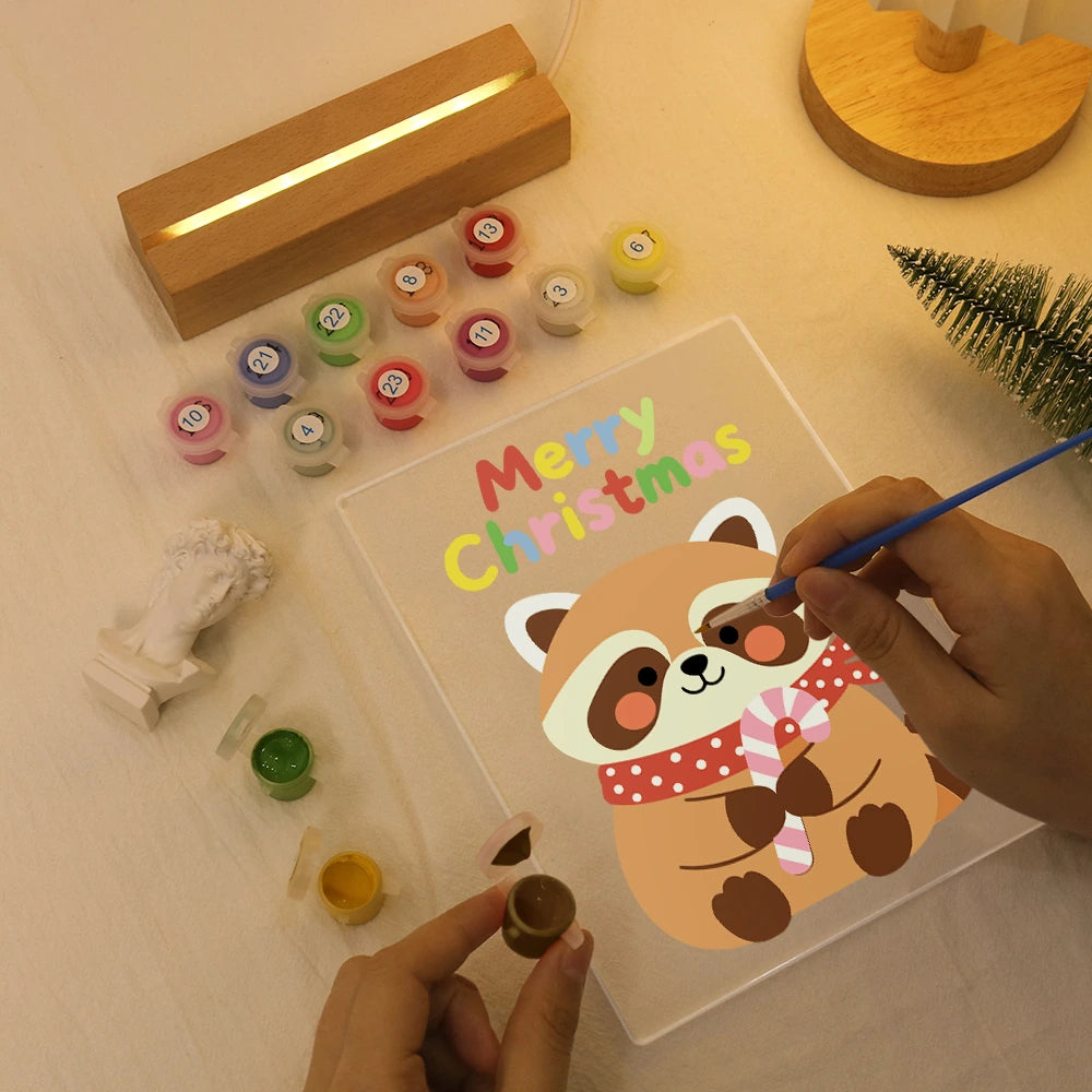
Paint by Numbers - Christmas Light | Raccoon with Candy Cane