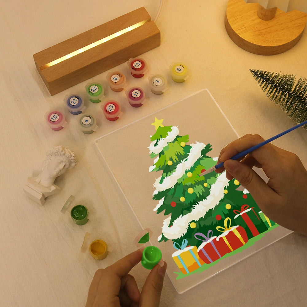 Paint by Numbers - Christmas Light | Snow-Covered Tree with Presents
