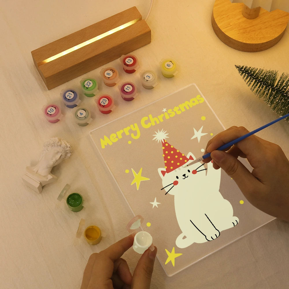 Paint by Numbers - Christmas Light | White Cat in a Party Hat
