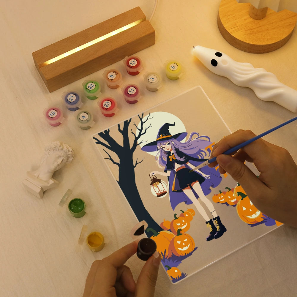 
Paint by Numbers - Halloween Light | Anime Witch in the Pumpkin Field