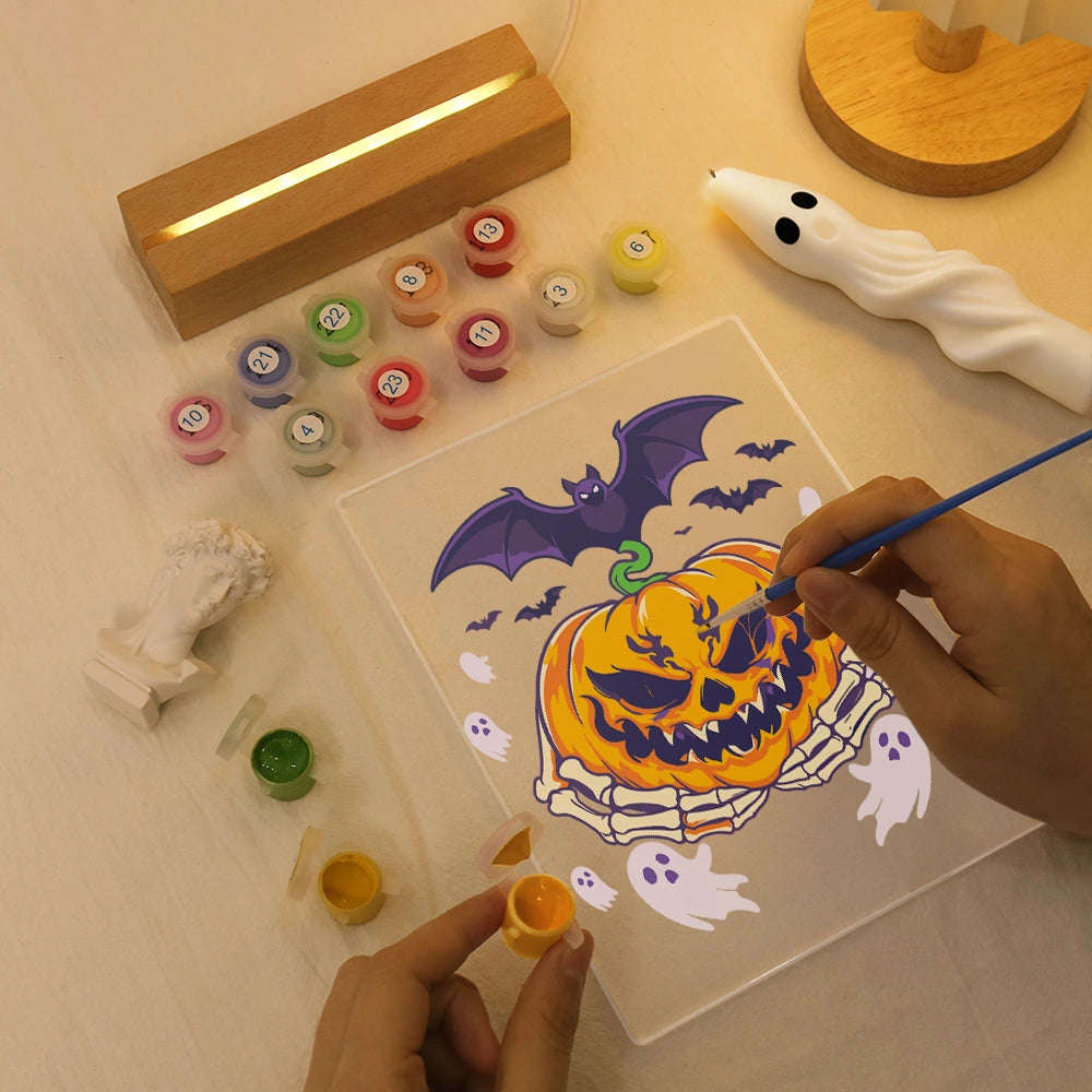 
Paint by Numbers - Halloween Light | Bat over the Grinning Pumpkin