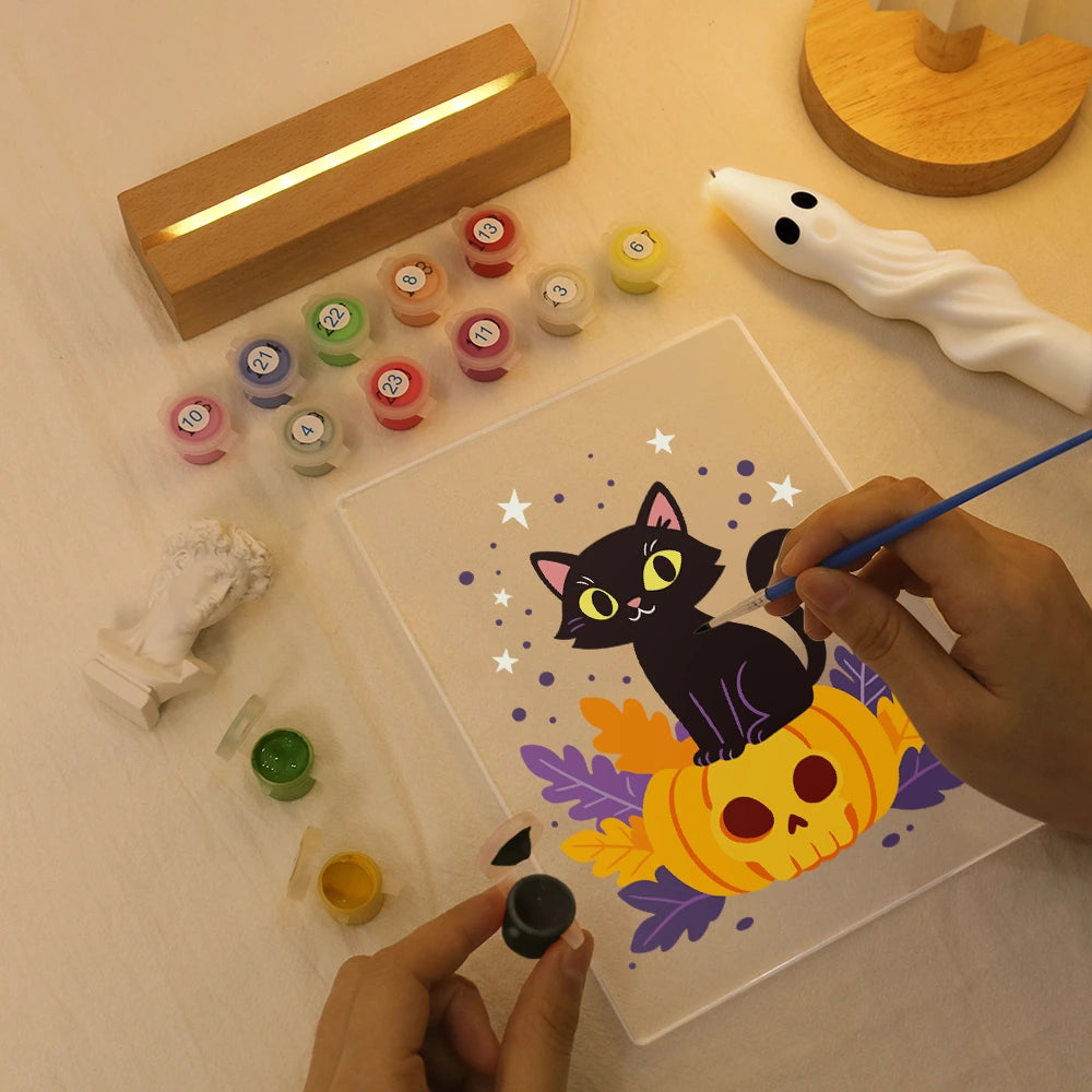 
Paint by Numbers - Halloween Light | Black Cat on a Pumpkin
