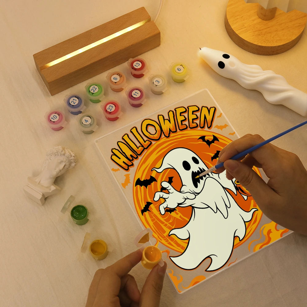 Paint by Numbers - Halloween Light | Ghost with Candy Bucket