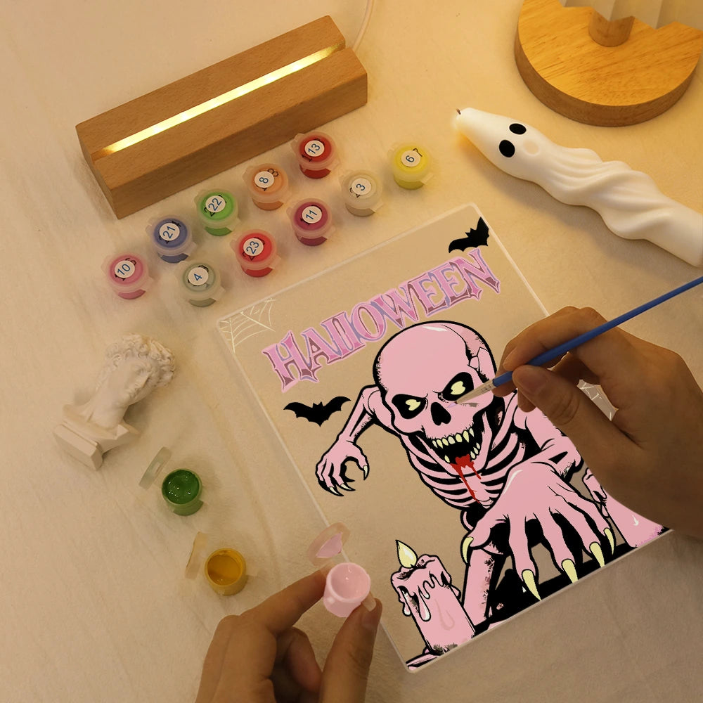 
Paint by Numbers - Halloween Light | Pink Skeleton Rising