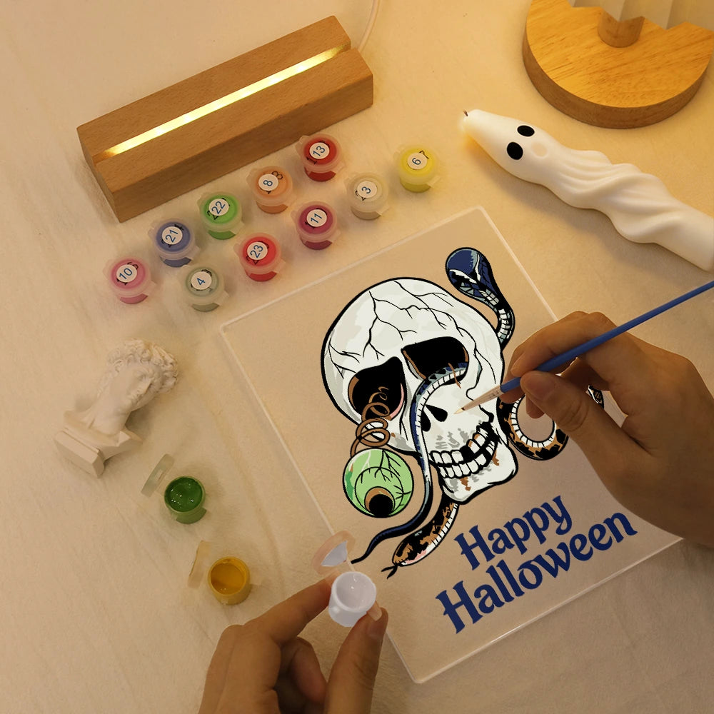
Paint by Numbers - Halloween Light | Skull with Snake and Eye
