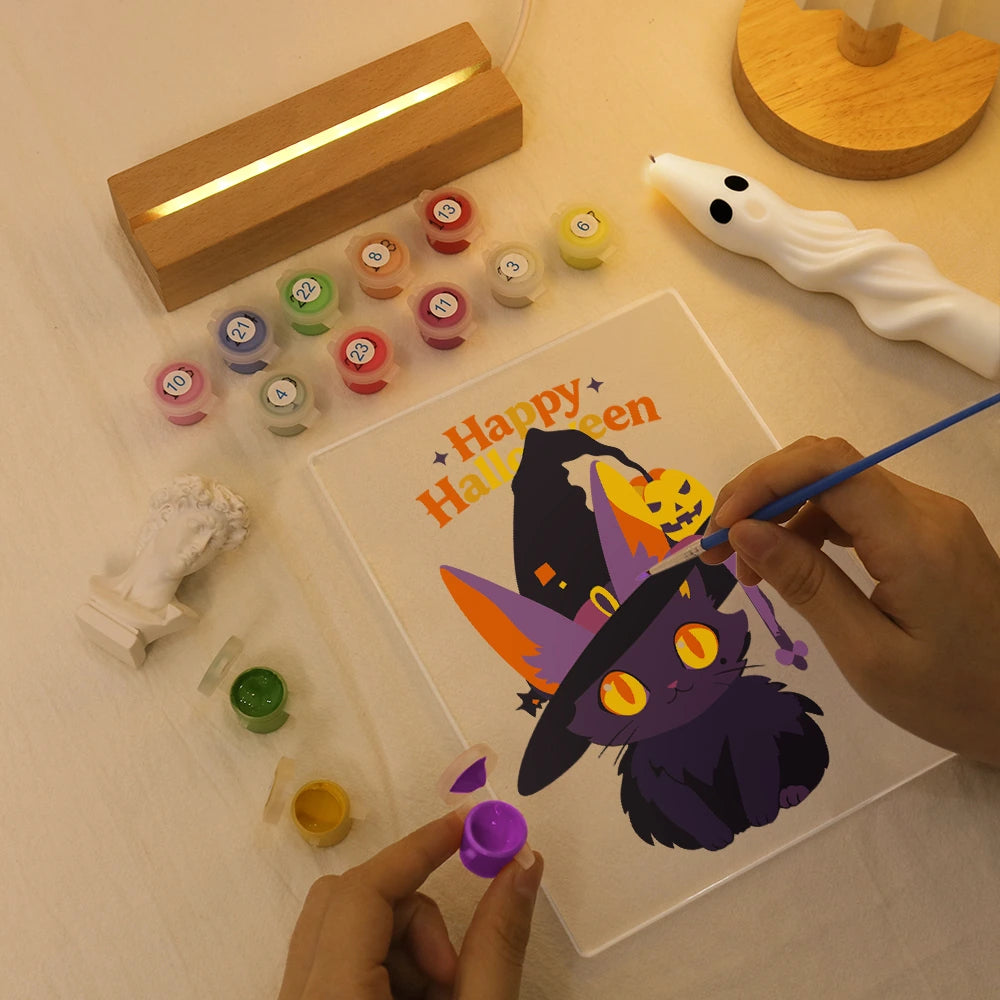 Paint by Numbers - Halloween Light | Witch Cat in a Big Hat