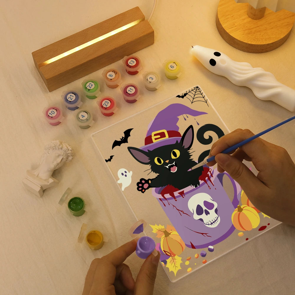 
Paint by Numbers - Halloween Light | Witch Cat in a Teacup