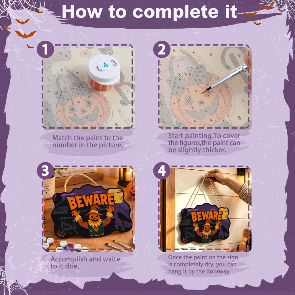 Paint by Numbers - Wooden Door Hanger | Beware Scarecrow at Night