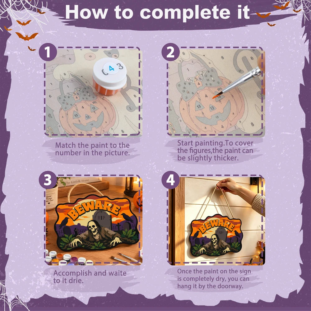 Paint by Numbers - Wooden Door Hanger | Beware of the Graveyard