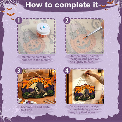 Paint by Numbers - Wooden Door Hanger | Beware of the Graveyard