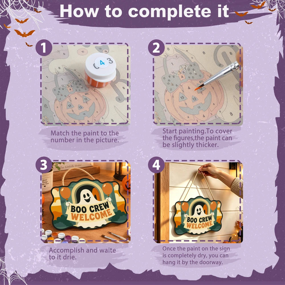 Paint by Numbers - Wooden Door Hanger | Boo Crew Welcome