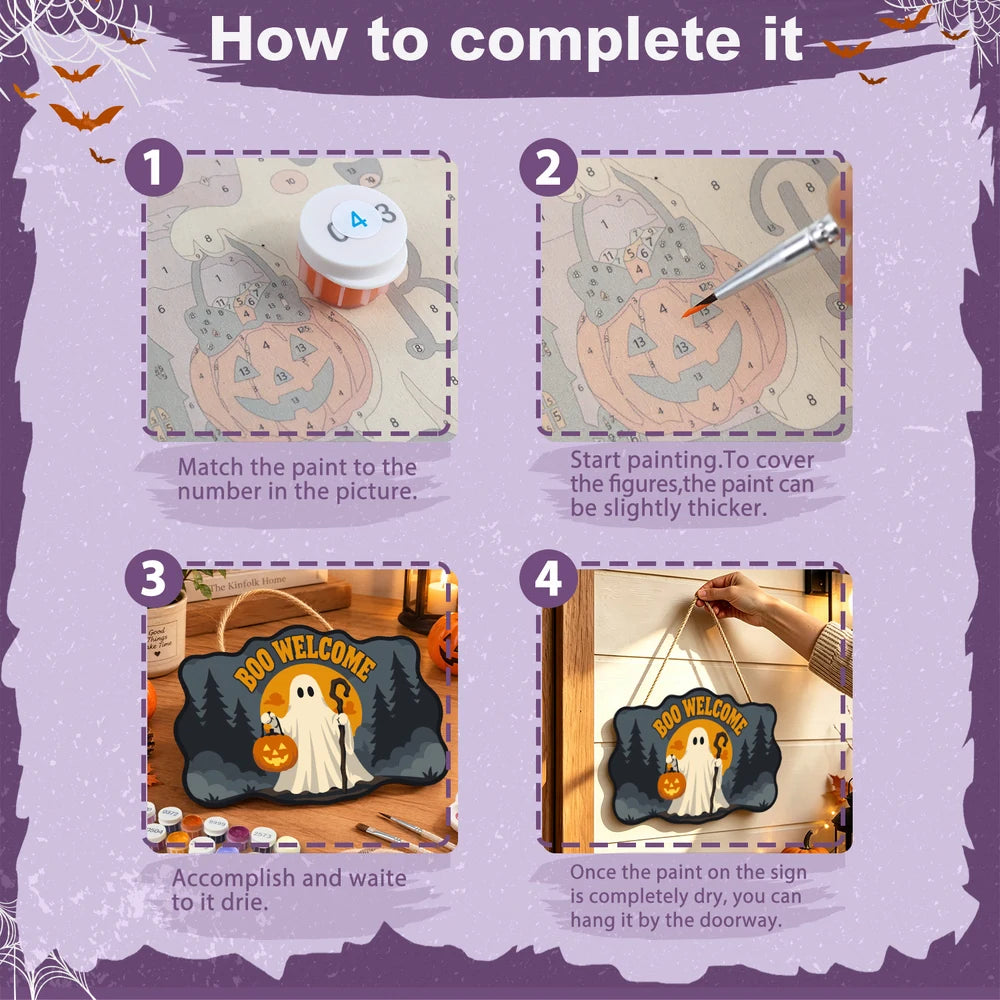 Paint by Numbers - Wooden Door Hanger | Boo Welcome Ghost