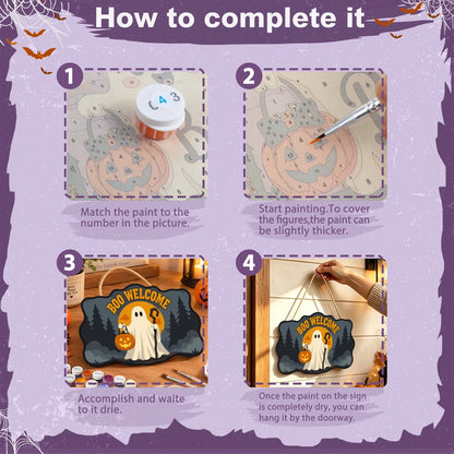 Paint by Numbers - Wooden Door Hanger | Boo Welcome Ghost