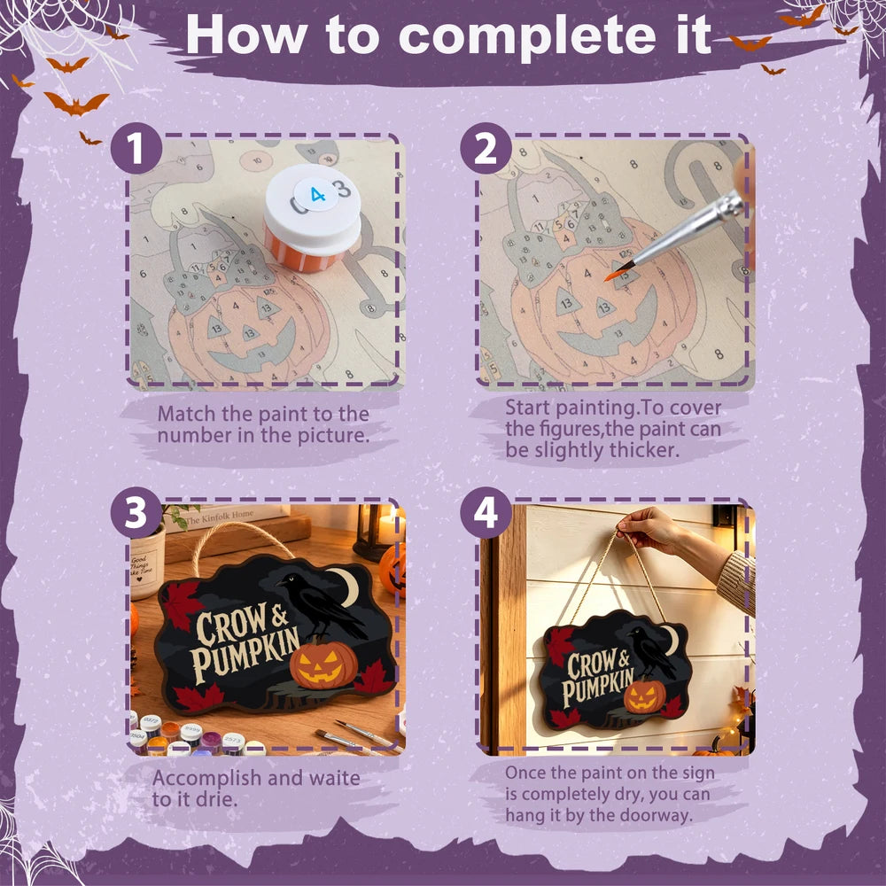 Paint by Numbers - Wooden Door Hanger | Crow and Pumpkin