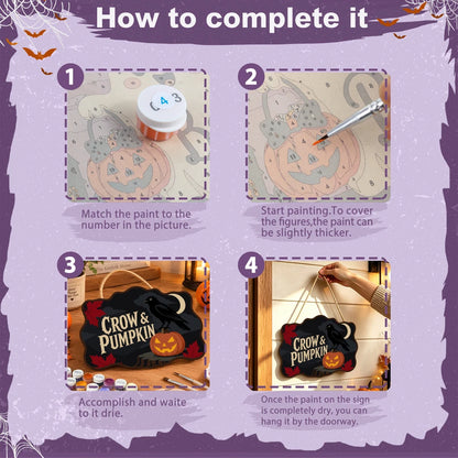 Paint by Numbers - Wooden Door Hanger | Crow and Pumpkin