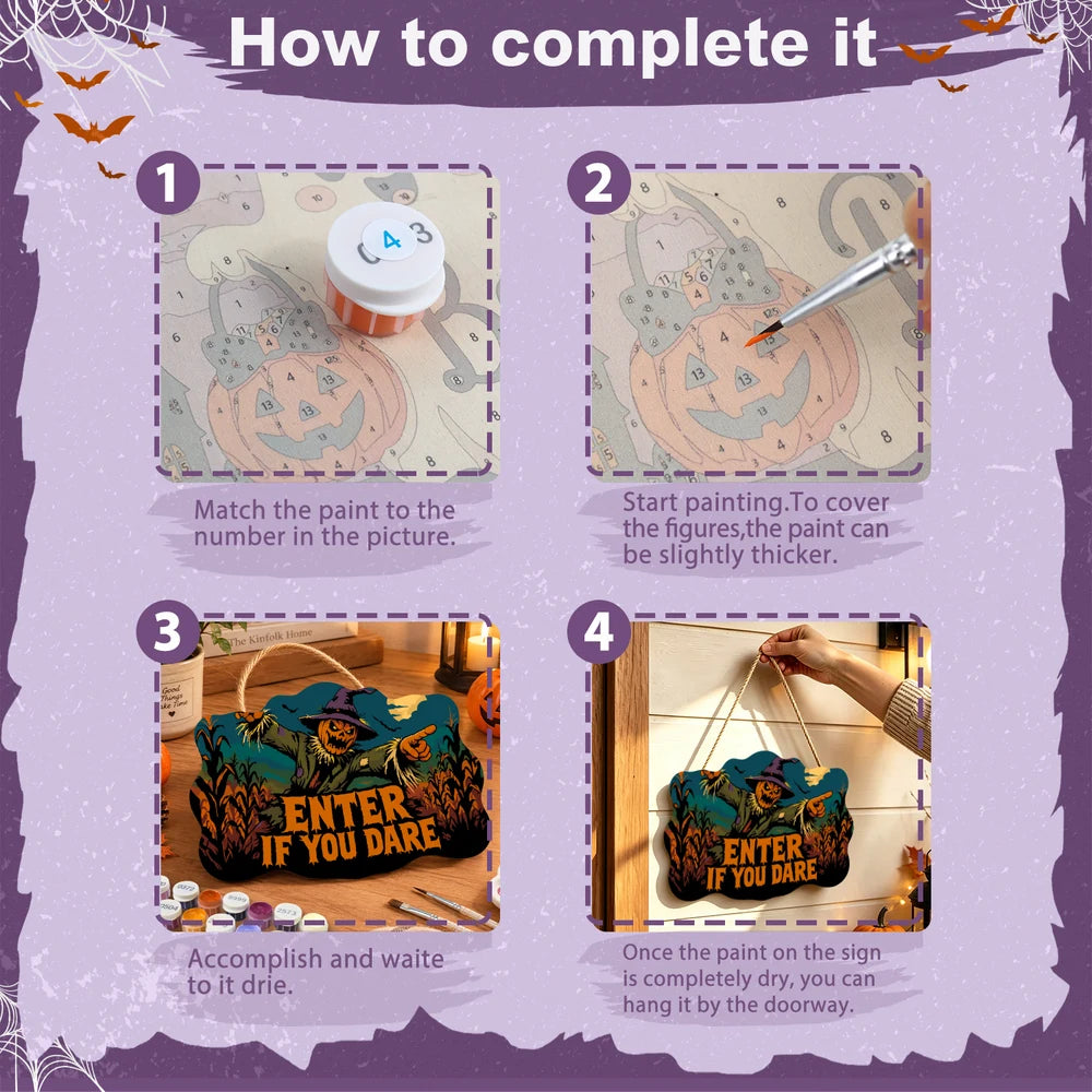 Paint by Numbers - Wooden Door Hanger | Enter If You Dare Cornfield Scarecrow