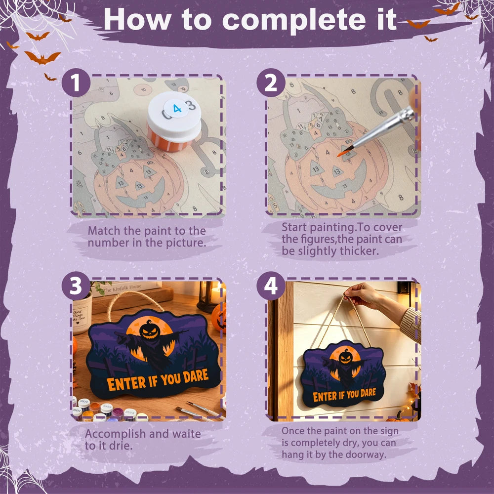 Paint by Numbers - Wooden Door Hanger | Enter If You Dare Pumpkin Scarecrow