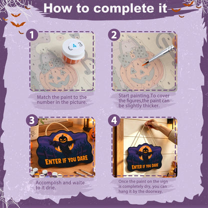 Paint by Numbers - Wooden Door Hanger | Enter If You Dare Pumpkin Scarecrow