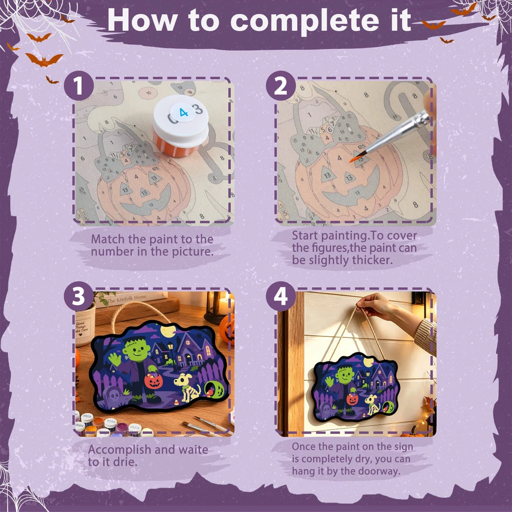 Paint by Numbers - Wooden Door Hanger | Frankenstein Trick-or-Treating
