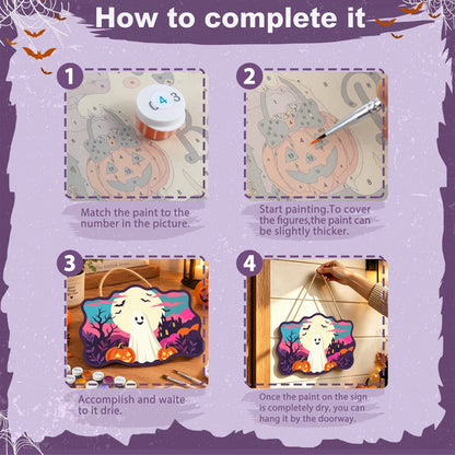 Paint by Numbers - Wooden Door Hanger | Friendly Ghost Under the Full Moon