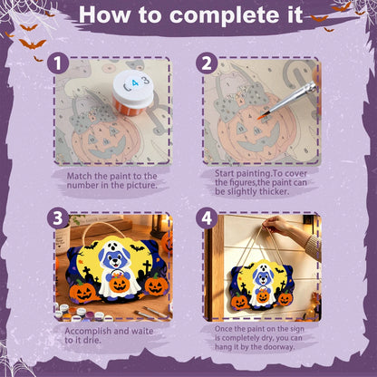 Paint by Numbers - Wooden Door Hanger | Ghost Puppy with a Candy Bucket
