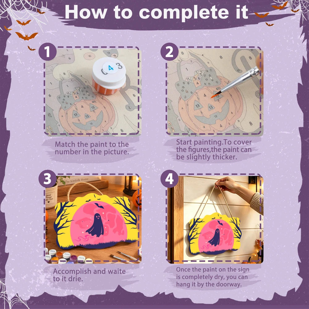 Paint by Numbers - Wooden Door Hanger | Ghost in the Pink Moon