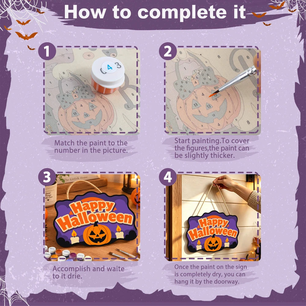 
Paint by Numbers - Wooden Door Hanger | Happy Halloween Candlelit Pumpkin
