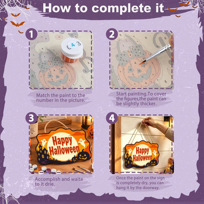 Paint by Numbers - Wooden Door Hanger | Happy Halloween Ghosts in the Moon