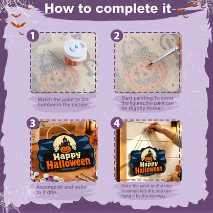 Paint by Numbers - Wooden Door Hanger | Happy Halloween Haunted House Sign